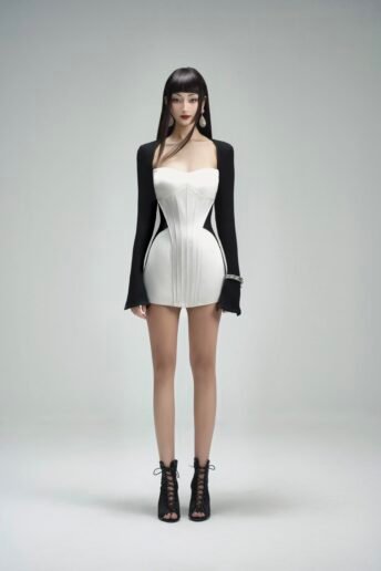 Hour-Glass BW Dress & Ballet Black Crop-Top