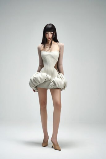 Hour-Glass coffee Cloudy Dress &  Ballet Nude Crop-top