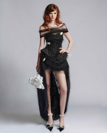 GLITTER FRINGE MULLET DRESS WITH PEARL DETAILING B
