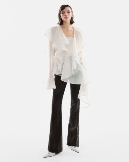 WHITE RUFFLE ASYMMETRIC SHIRT – AW24 01 (W)