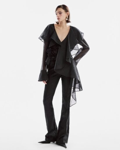 BLACK RUFFLE ASYMMETRIC SHIRT – AW24 01 (B)