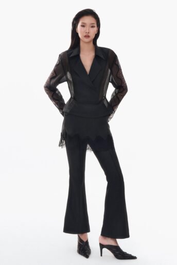 BLACK PEPLUM COLLARED SHIRT