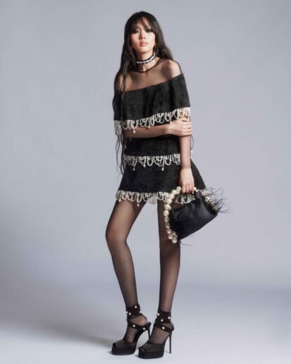 PEARL FRINGE TIERED MINI DRESS