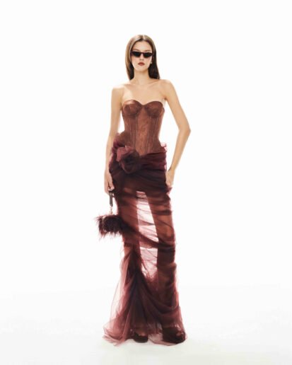 CORSET MESH MIDI DRESS