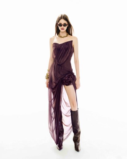 RAISIN STRAPLESS ASYMMETRIC DRESS