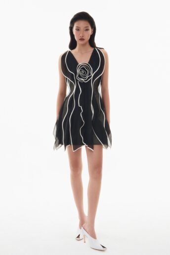 MONOCHROME PLEATED MINI DRESS PF24 02